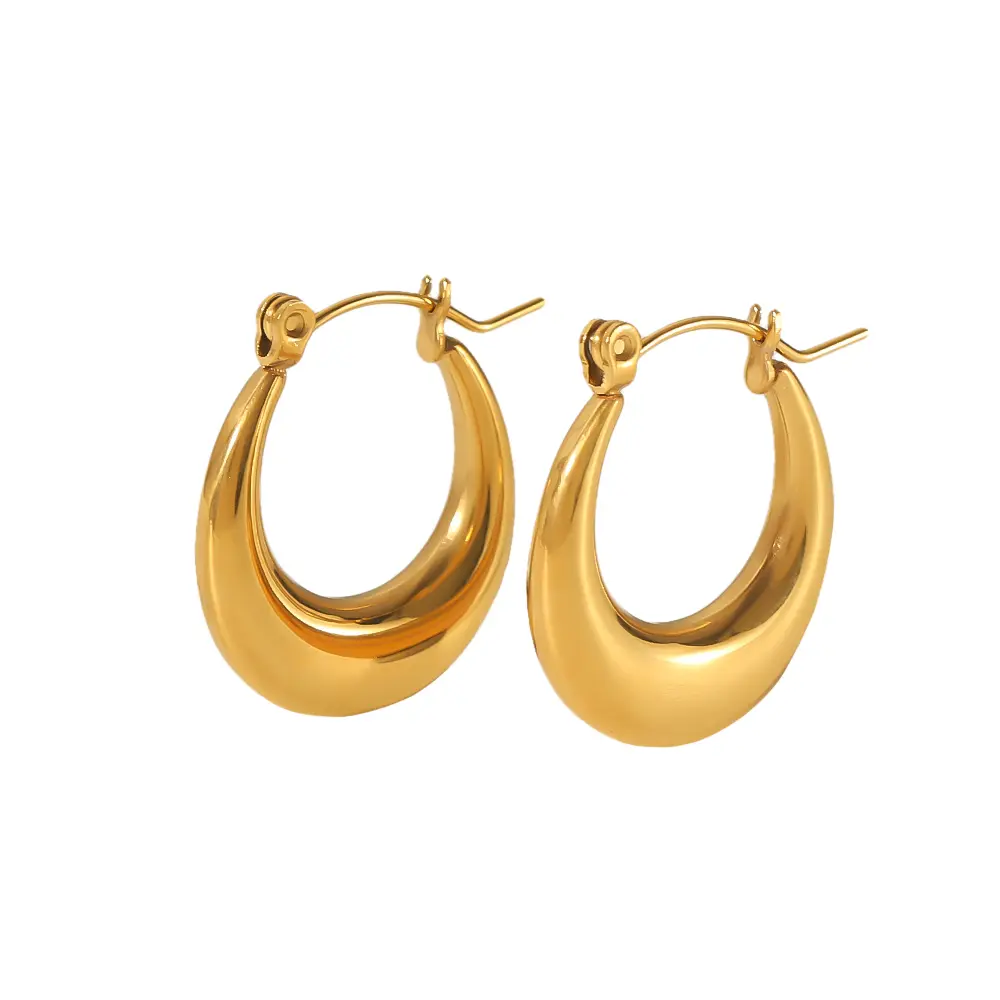 1 Pair Minimalist Classic Style C Shape Stainless Steel 18K Gold Plated Women's Hoop Earrings  h5 